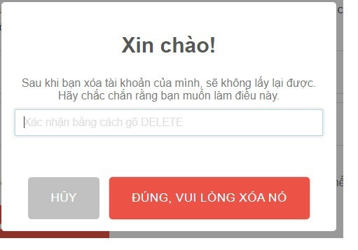 Hướng dẫn xóa tài khoản 3 Hướng Dẫn Xóa Tài Khoản Của Chính Người Dùng Popup Kiểm Tra