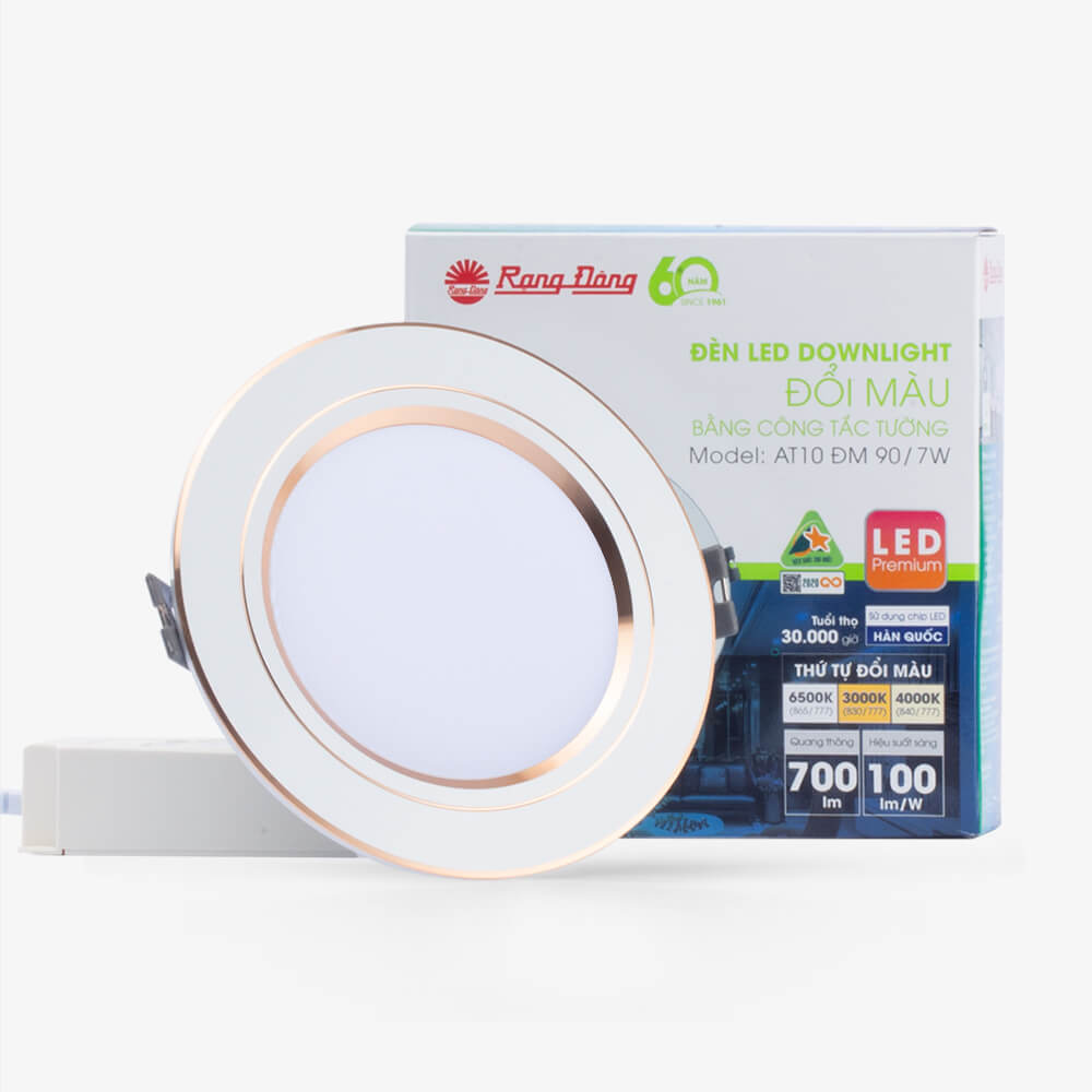 Đèn LED Âm Trần Downlight Đổi màu 7W Rạng Đông 1 Đèn LED Âm Trần Downlight Đổi màu 7W Viền Vàng