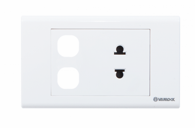 Mặt 2 lỗ + 1 ổ 2 chấu - Sino Vanlock - S18UXX 3 Mặt 2 lỗ + 1 ổ 2 chấu - Sino Vanlock - S18UXX